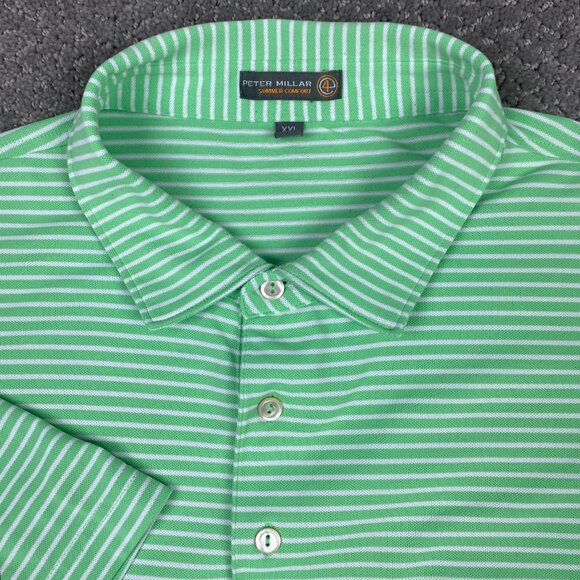 Peter Millar Summer Comfort Polo Shirt Men's XXL Green White Golf Performance - Picture 1 of 10